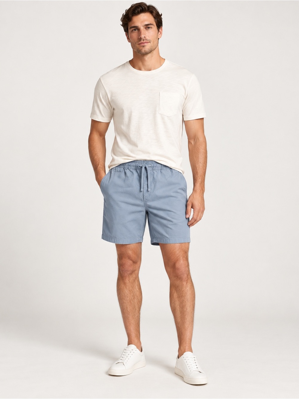 Saks Fifth Avenue Light Blue Chino Shorts XL 36" Tie Pull On Cotton Stretch NWT